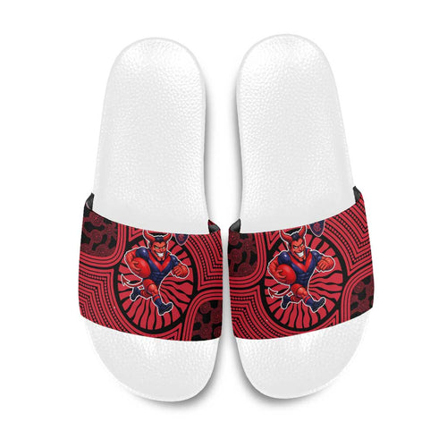 Melbourne Football Club Slide Sandals Indigenous Monochrome Dot Art Mascot Style