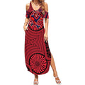Melbourne Football Club Summer Maxi Dress Indigenous Monochrome Dot Art Mascot Style