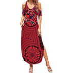 Melbourne Football Club Summer Maxi Dress Indigenous Monochrome Dot Art Mascot Style