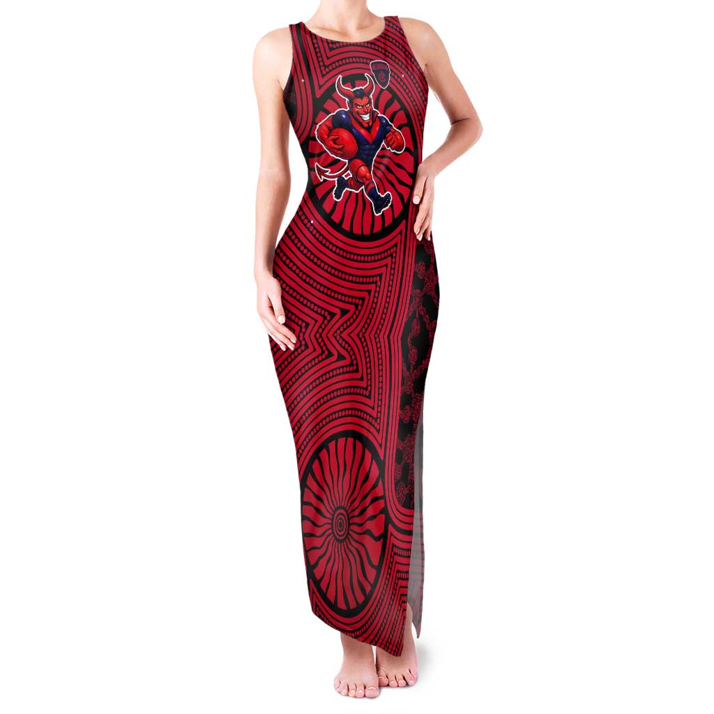 Melbourne Football Club Tank Maxi Dress Indigenous Monochrome Dot Art Mascot Style