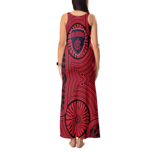 Melbourne Football Club Tank Maxi Dress Indigenous Monochrome Dot Art Mascot Style