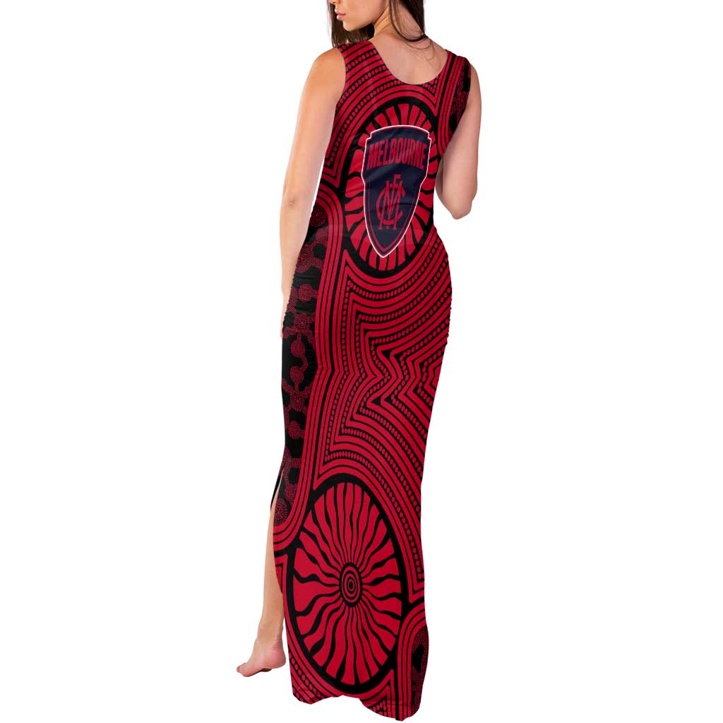 Melbourne Football Club Tank Maxi Dress Indigenous Monochrome Dot Art Mascot Style