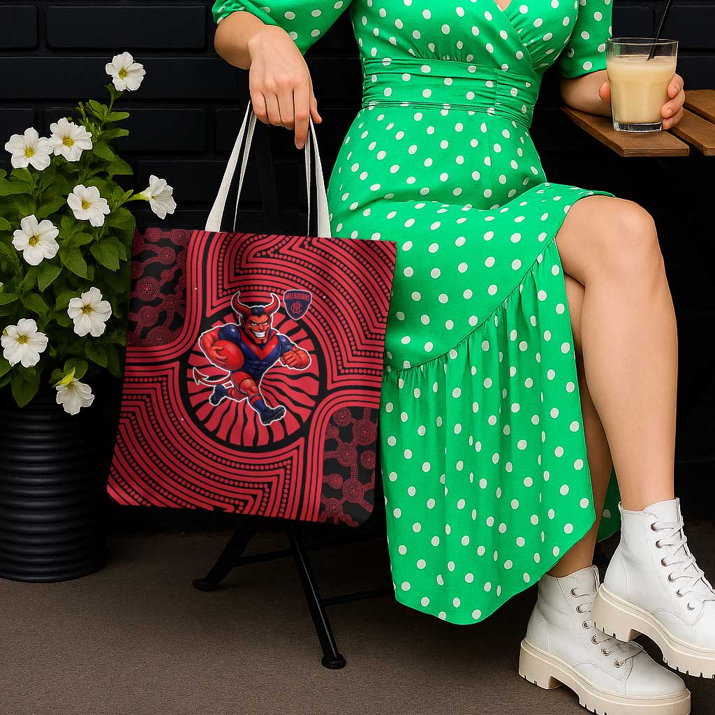 Melbourne Football Club Tote Bag Indigenous Monochrome Dot Art Mascot Style