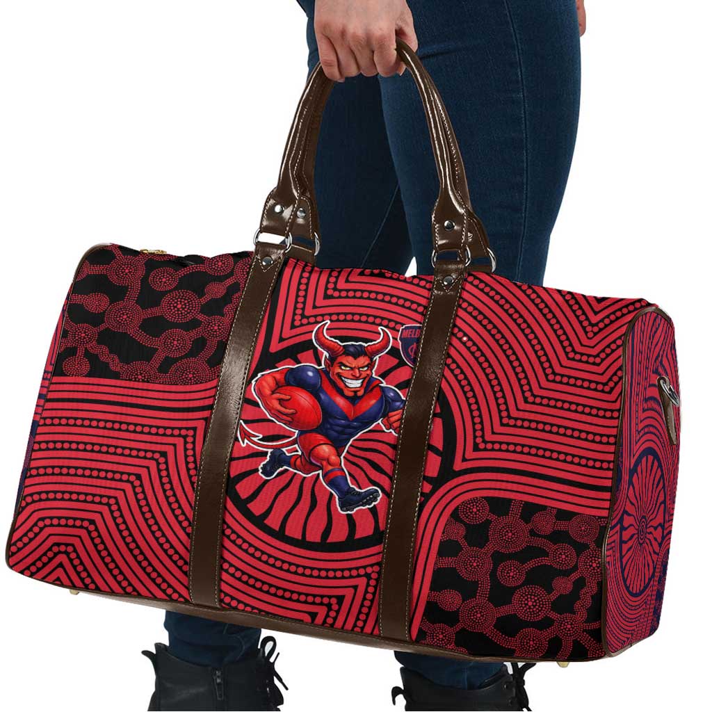 Melbourne Football Club Travel Bag Indigenous Monochrome Dot Art Mascot Style