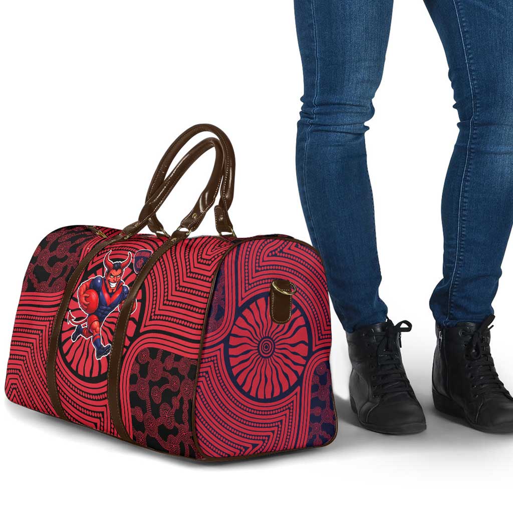 Melbourne Football Club Travel Bag Indigenous Monochrome Dot Art Mascot Style