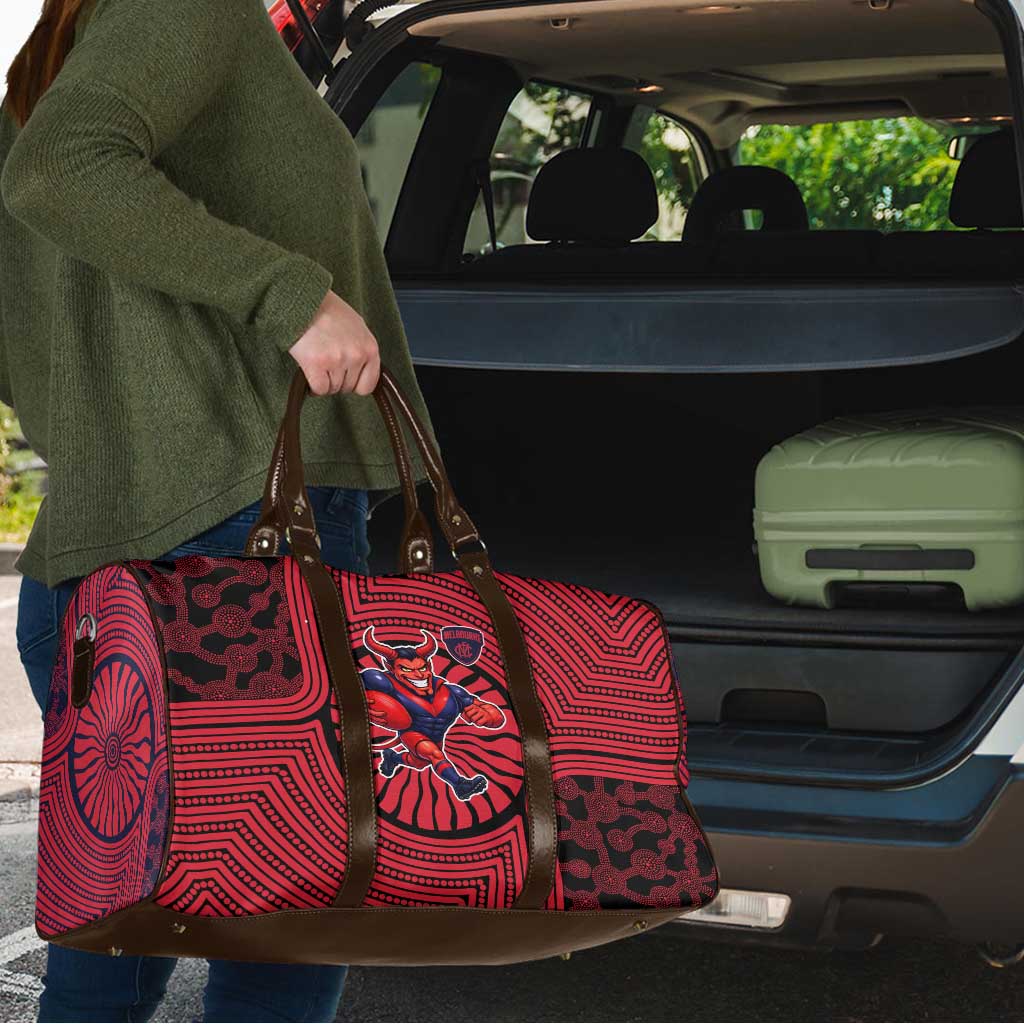Melbourne Football Club Travel Bag Indigenous Monochrome Dot Art Mascot Style