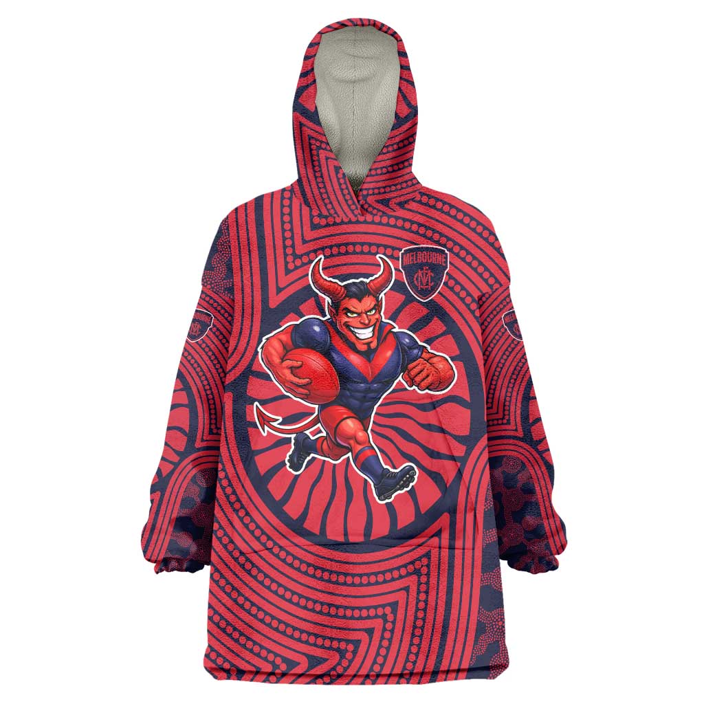 Melbourne Football Club Wearable Blanket Hoodie Indigenous Monochrome Dot Art Mascot Style
