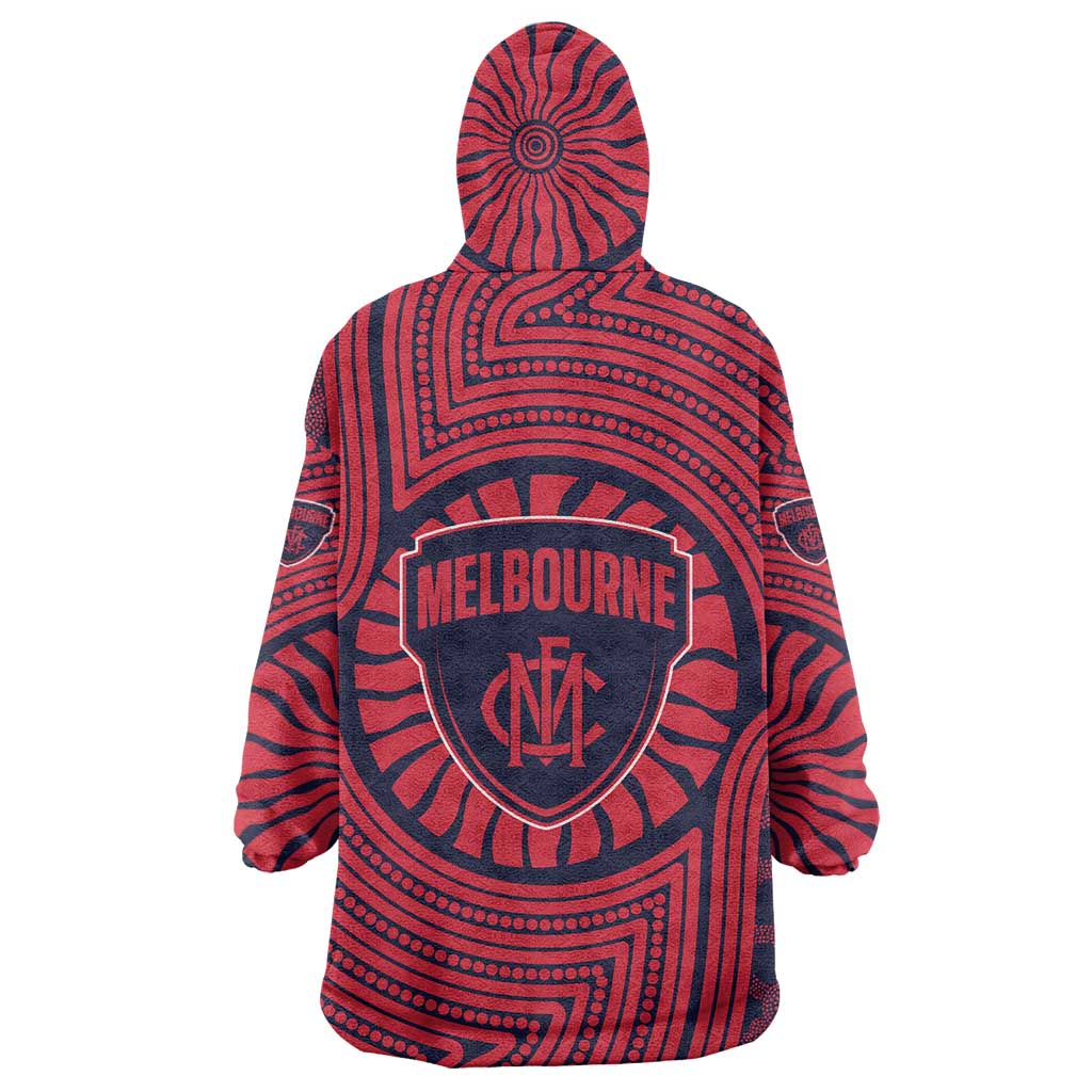 Melbourne Football Club Wearable Blanket Hoodie Indigenous Monochrome Dot Art Mascot Style