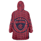 Melbourne Football Club Wearable Blanket Hoodie Indigenous Monochrome Dot Art Mascot Style