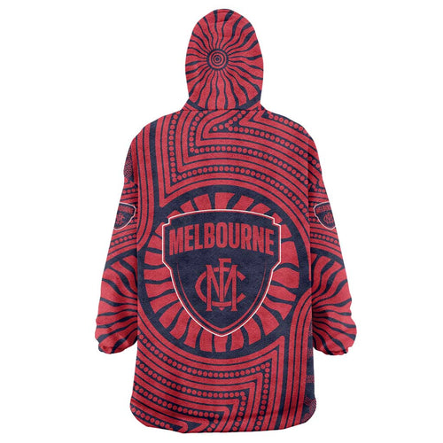Melbourne Football Club Wearable Blanket Hoodie Indigenous Monochrome Dot Art Mascot Style
