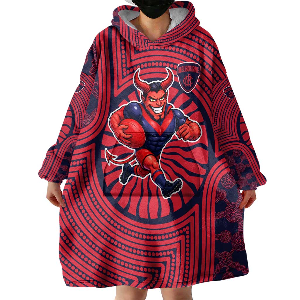 Melbourne Football Club Wearable Blanket Hoodie Indigenous Monochrome Dot Art Mascot Style