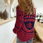 Melbourne Football Club Women Casual Shirt Indigenous Monochrome Dot Art Mascot Style