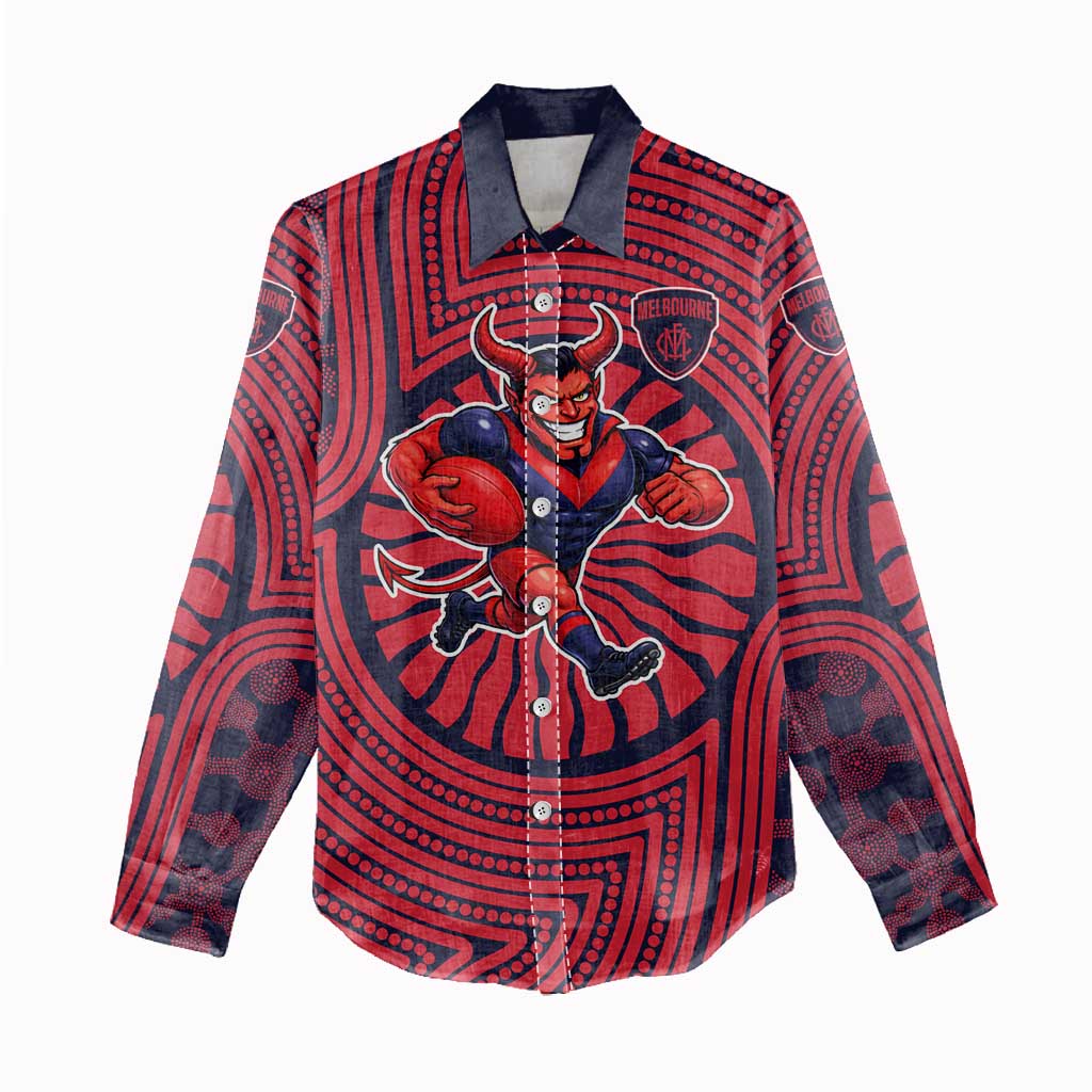 Melbourne Football Club Women Casual Shirt Indigenous Monochrome Dot Art Mascot Style