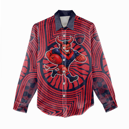 Melbourne Football Club Women Casual Shirt Indigenous Monochrome Dot Art Mascot Style