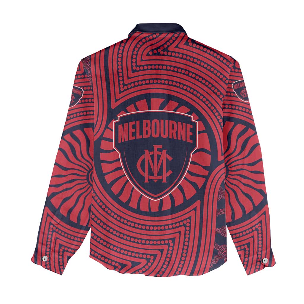 Melbourne Football Club Women Casual Shirt Indigenous Monochrome Dot Art Mascot Style