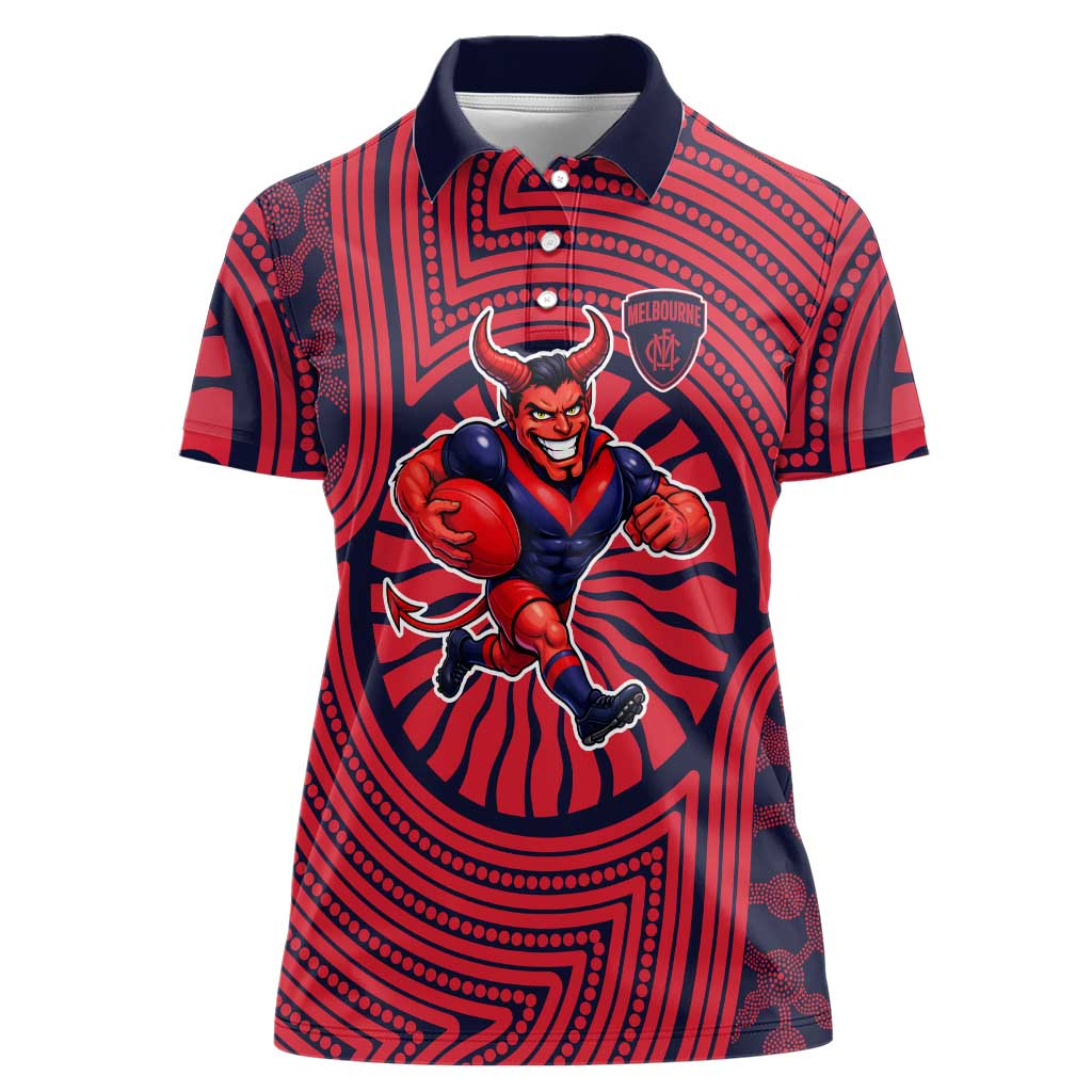 Melbourne Football Club Women Polo Shirt Indigenous Monochrome Dot Art Mascot Style