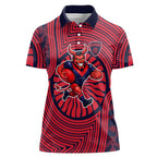 Melbourne Football Club Women Polo Shirt Indigenous Monochrome Dot Art Mascot Style