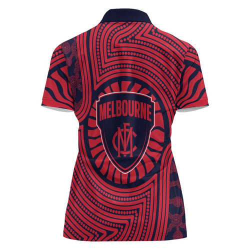 Melbourne Football Club Women Polo Shirt Indigenous Monochrome Dot Art Mascot Style