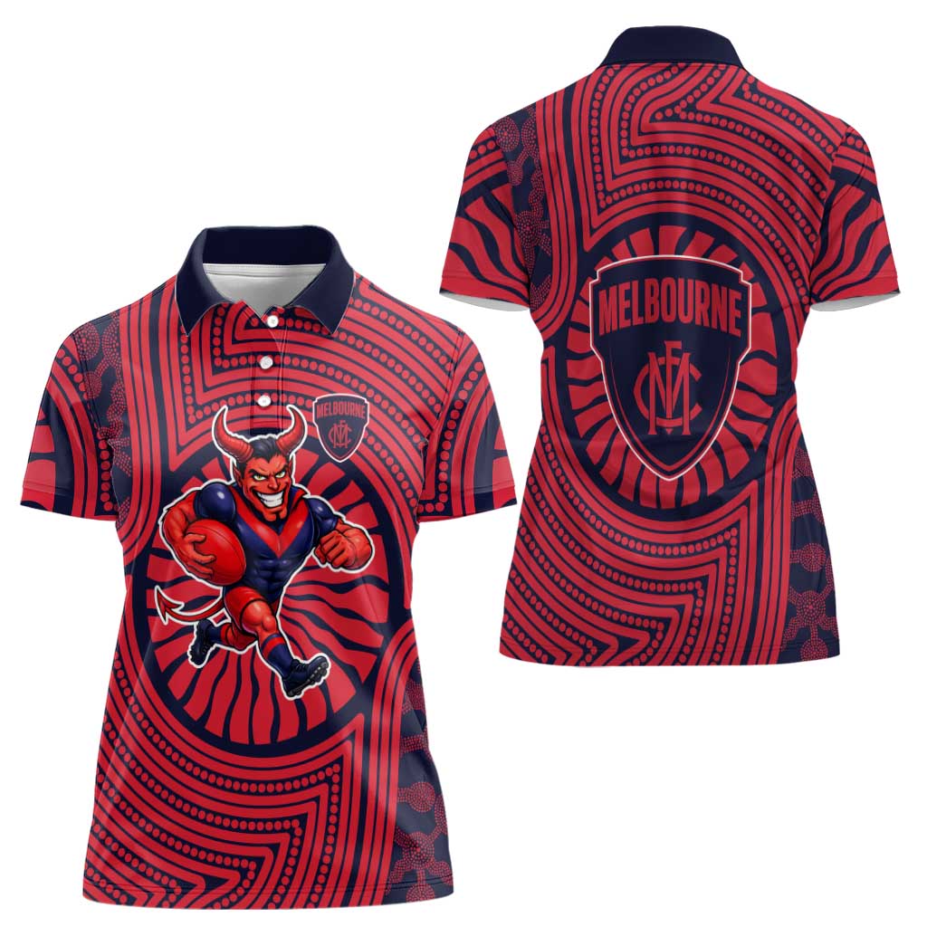 Melbourne Football Club Women Polo Shirt Indigenous Monochrome Dot Art Mascot Style