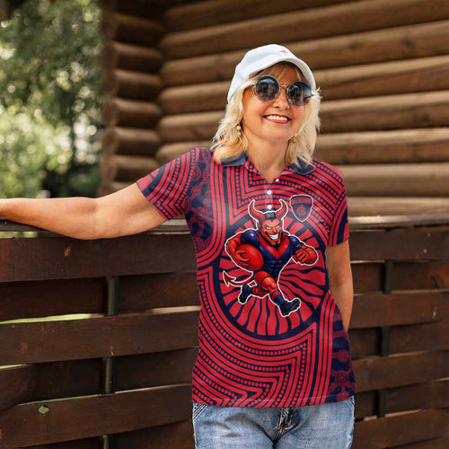 Melbourne Football Club Women Polo Shirt Indigenous Monochrome Dot Art Mascot Style