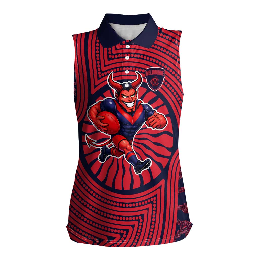 Melbourne Football Club Women Sleeveless Polo Shirt Indigenous Monochrome Dot Art Mascot Style