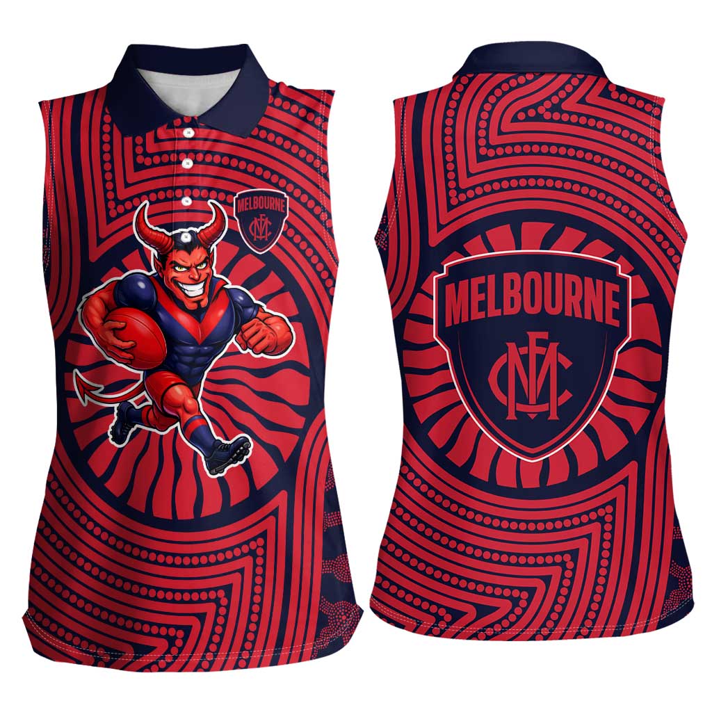 Melbourne Football Club Women Sleeveless Polo Shirt Indigenous Monochrome Dot Art Mascot Style