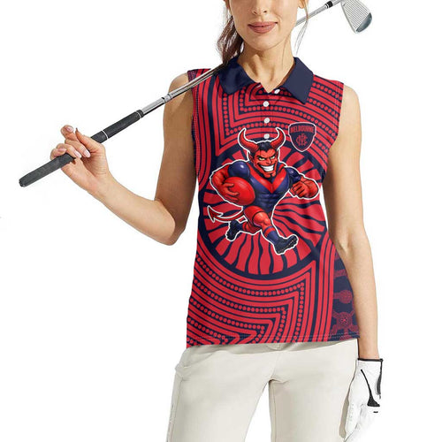Melbourne Football Club Women Sleeveless Polo Shirt Indigenous Monochrome Dot Art Mascot Style