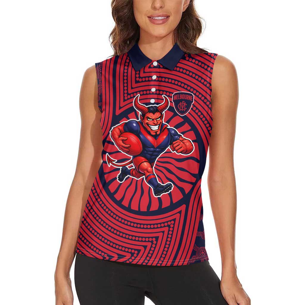 Melbourne Football Club Women Sleeveless Polo Shirt Indigenous Monochrome Dot Art Mascot Style