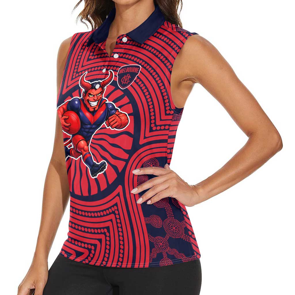 Melbourne Football Club Women Sleeveless Polo Shirt Indigenous Monochrome Dot Art Mascot Style