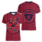 Melbourne Football Club Women V-Neck T-Shirt Indigenous Monochrome Dot Art Mascot Style