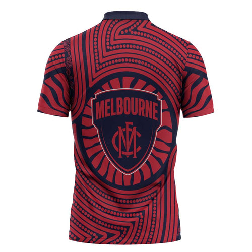 Melbourne Football Club Zipper Polo Shirt Indigenous Monochrome Dot Art Mascot Style