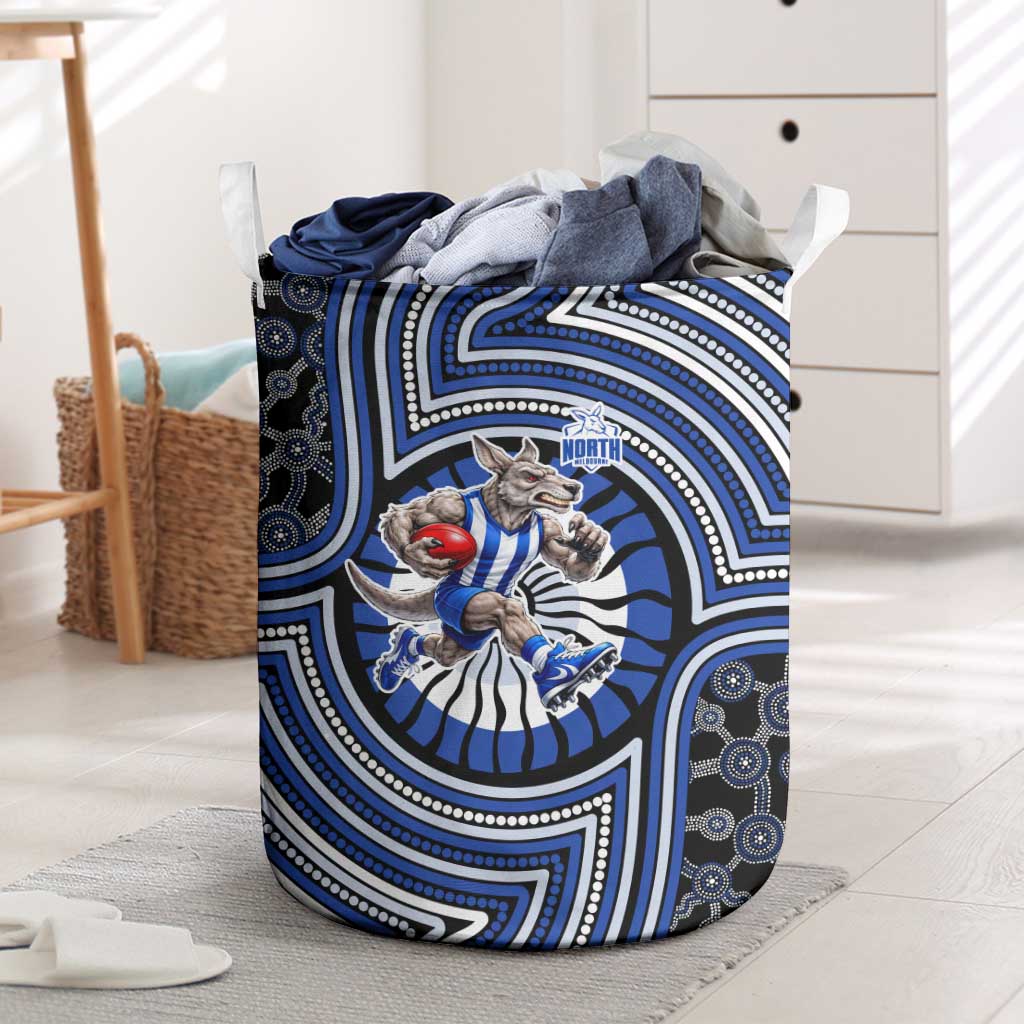 North Melbourne Kangaroos Laundry Basket Indigenous Monochrome Dot Art Mascot Style