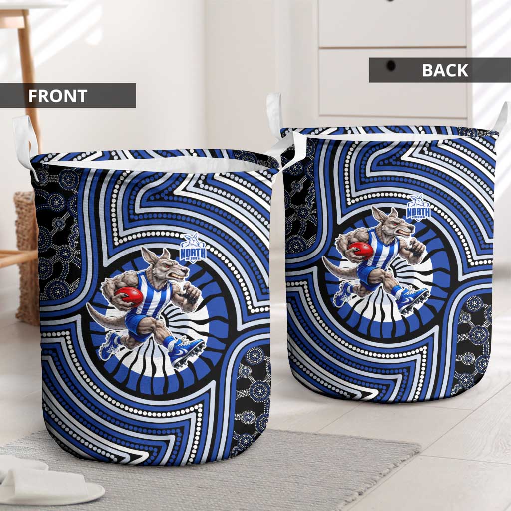 North Melbourne Kangaroos Laundry Basket Indigenous Monochrome Dot Art Mascot Style
