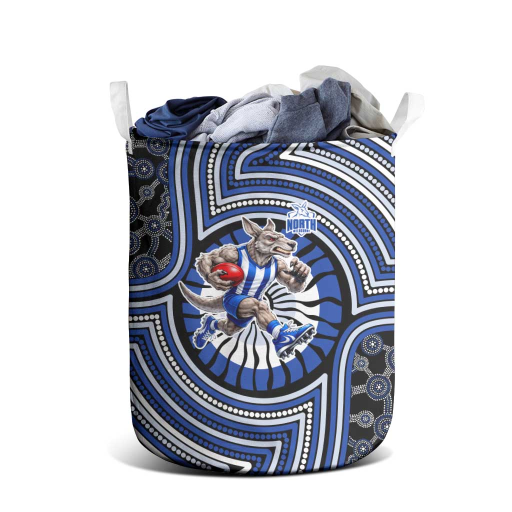 North Melbourne Kangaroos Laundry Basket Indigenous Monochrome Dot Art Mascot Style