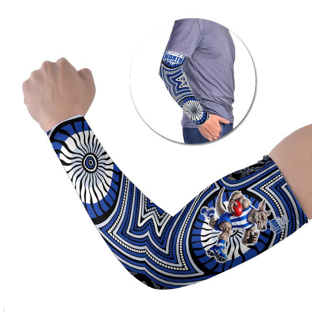 North Melbourne Kangaroos Arm Sleeves Indigenous Monochrome Dot Art Mascot Style