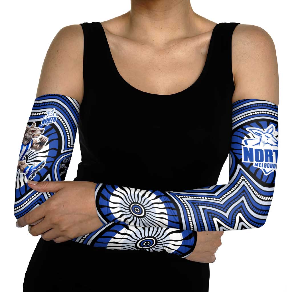 North Melbourne Kangaroos Arm Sleeves Indigenous Monochrome Dot Art Mascot Style