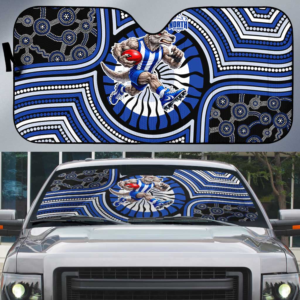 North Melbourne Kangaroos Auto Sun Shade Indigenous Monochrome Dot Art Mascot Style