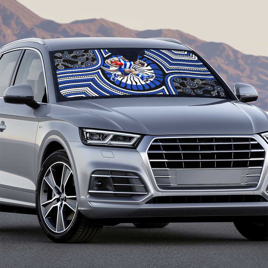 North Melbourne Kangaroos Auto Sun Shade Indigenous Monochrome Dot Art Mascot Style
