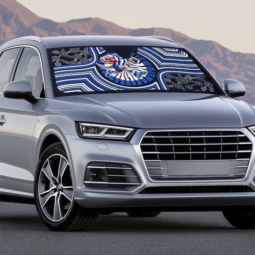 North Melbourne Kangaroos Auto Sun Shade Indigenous Monochrome Dot Art Mascot Style