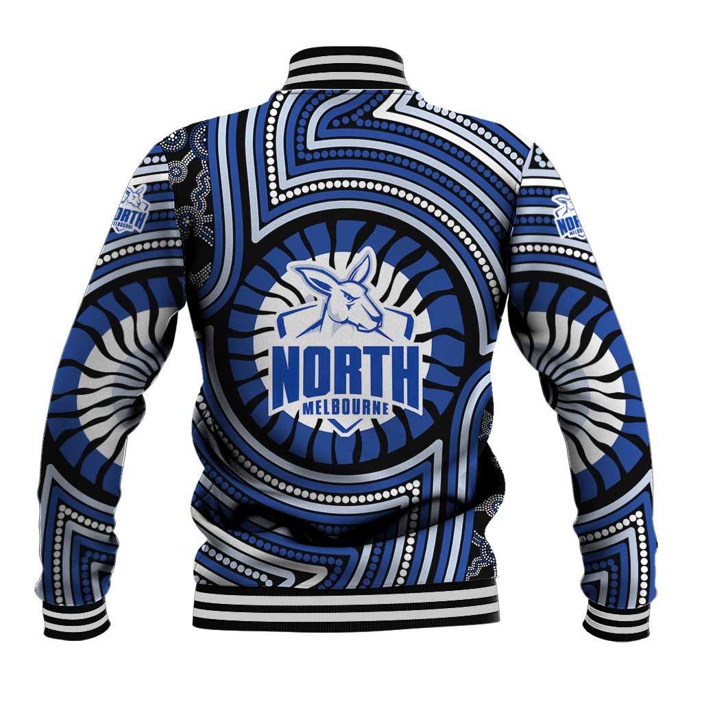 North Melbourne Kangaroos Baseball Jacket Indigenous Monochrome Dot Art Mascot Style
