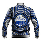 North Melbourne Kangaroos Baseball Jacket Indigenous Monochrome Dot Art Mascot Style