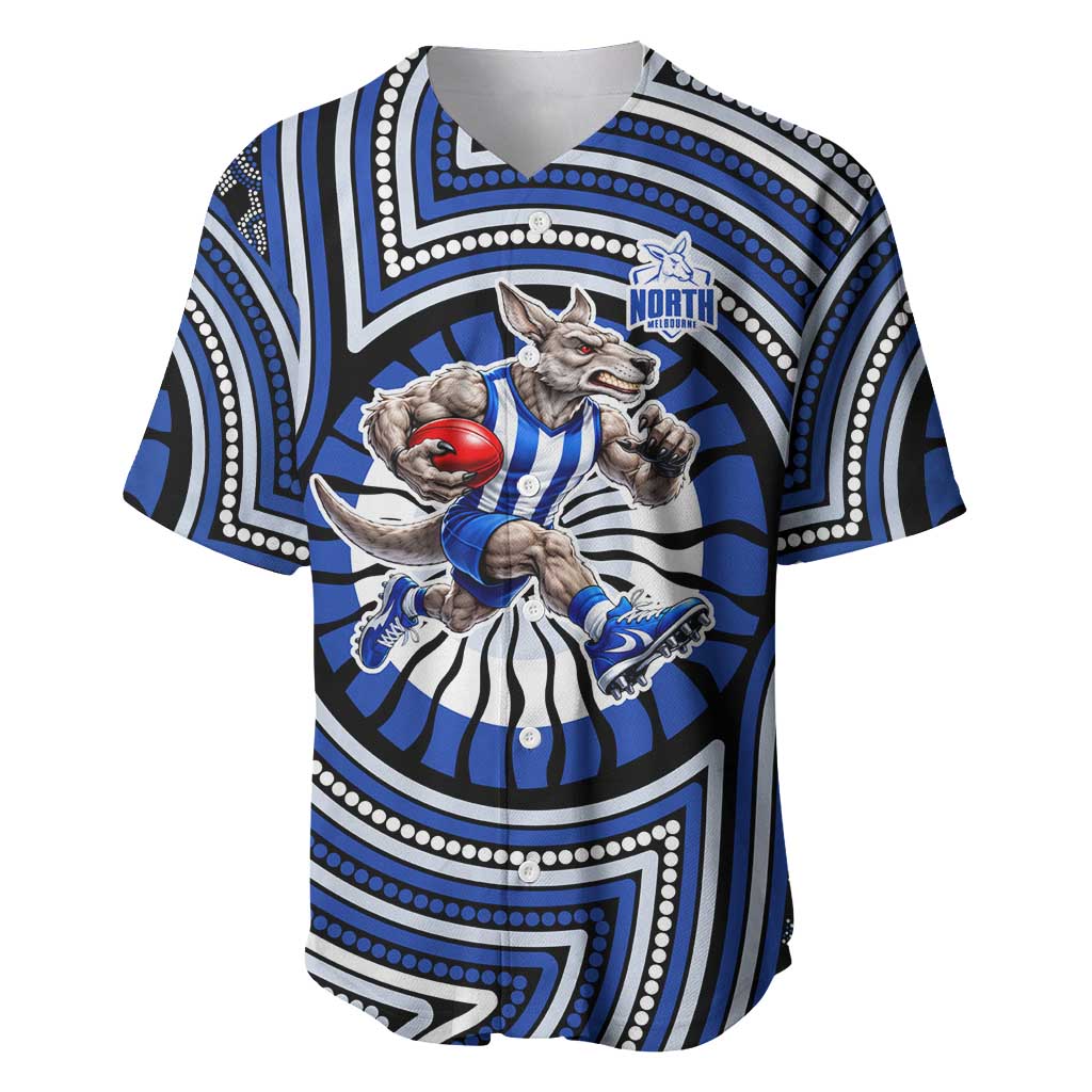 North Melbourne Kangaroos Baseball Jersey Indigenous Monochrome Dot Art Mascot Style