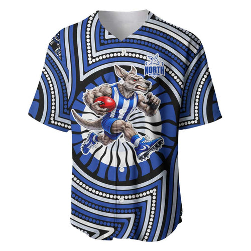 North Melbourne Kangaroos Baseball Jersey Indigenous Monochrome Dot Art Mascot Style