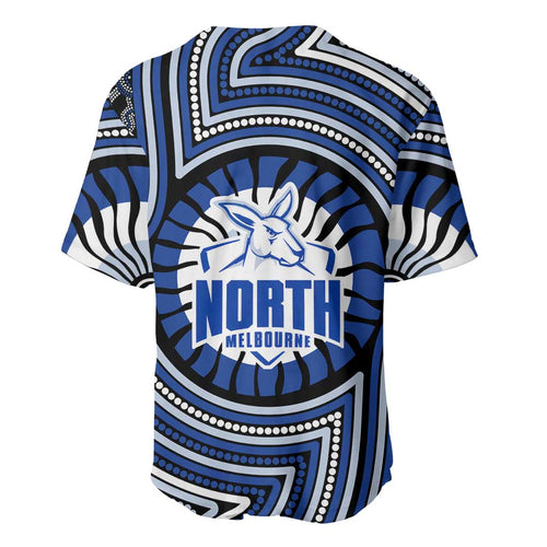 North Melbourne Kangaroos Baseball Jersey Indigenous Monochrome Dot Art Mascot Style