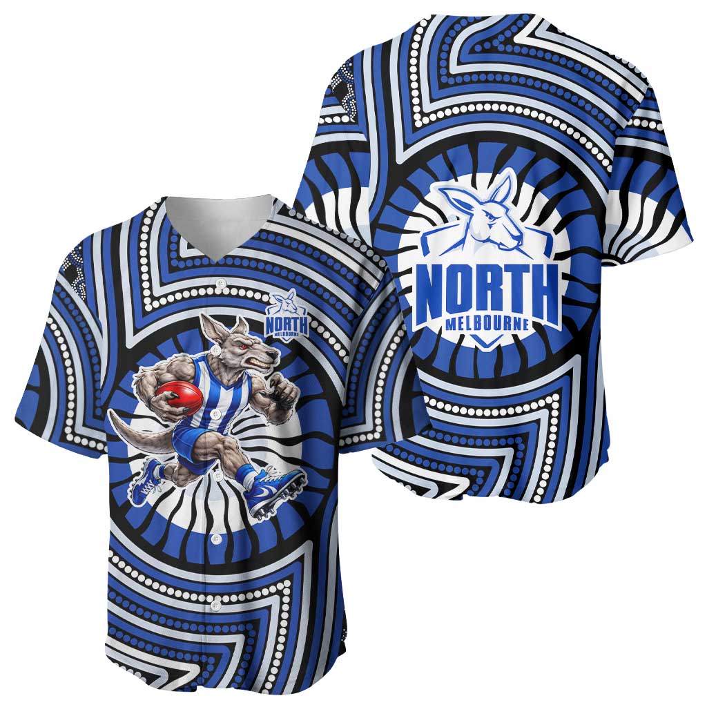 North Melbourne Kangaroos Baseball Jersey Indigenous Monochrome Dot Art Mascot Style