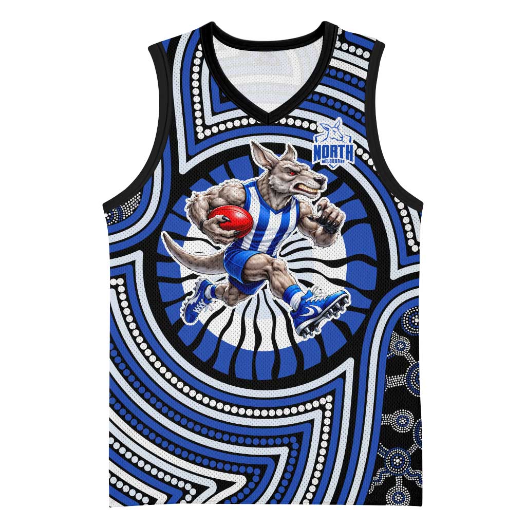 North Melbourne Kangaroos Basketball Jersey Indigenous Monochrome Dot Art Mascot Style