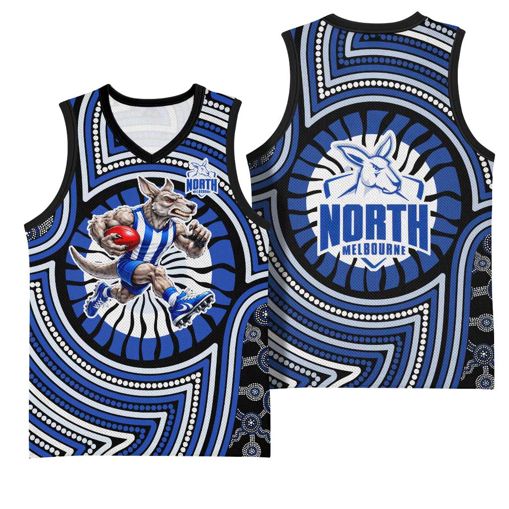 North Melbourne Kangaroos Basketball Jersey Indigenous Monochrome Dot Art Mascot Style