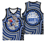 North Melbourne Kangaroos Basketball Jersey Indigenous Monochrome Dot Art Mascot Style