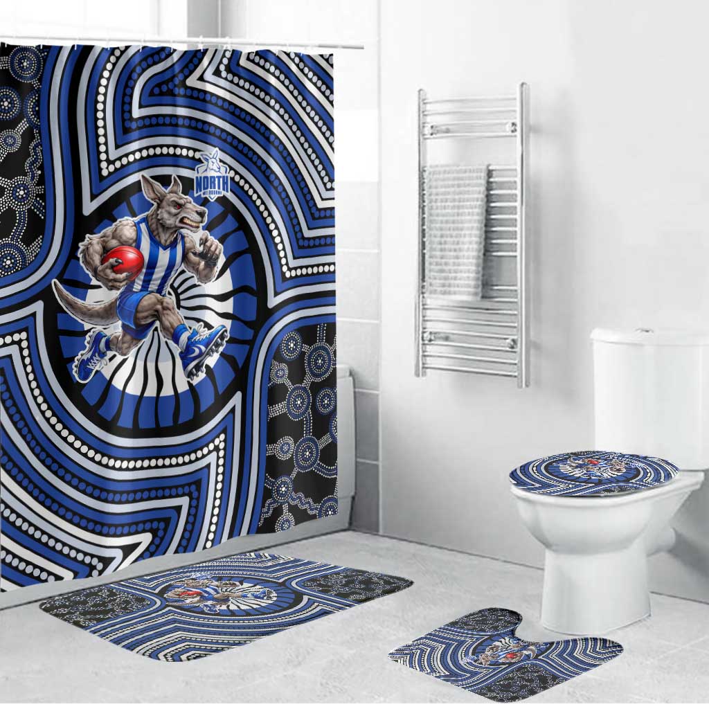 North Melbourne Kangaroos Bathroom Set Indigenous Monochrome Dot Art Mascot Style