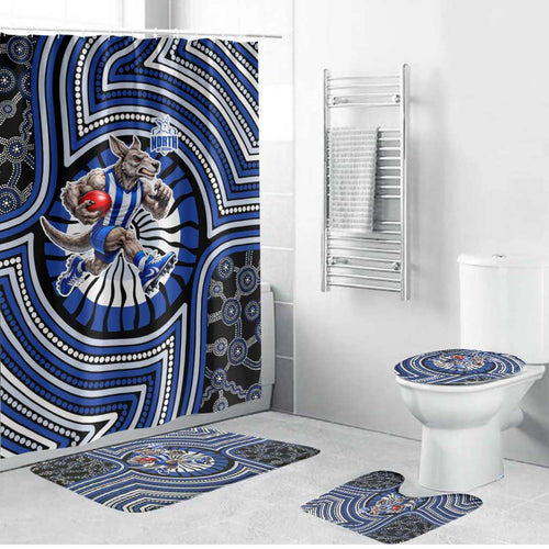 North Melbourne Kangaroos Bathroom Set Indigenous Monochrome Dot Art Mascot Style